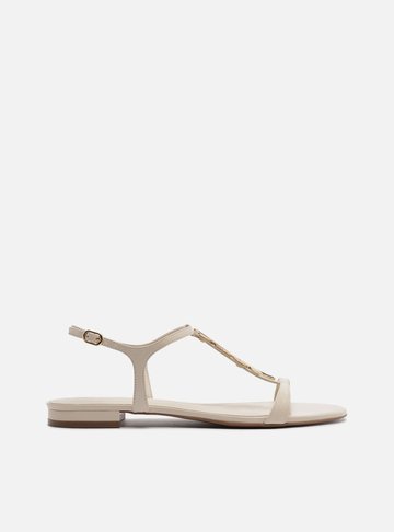 Sandália Rasteira Off-White Couro Metais Lenny Niemeyer