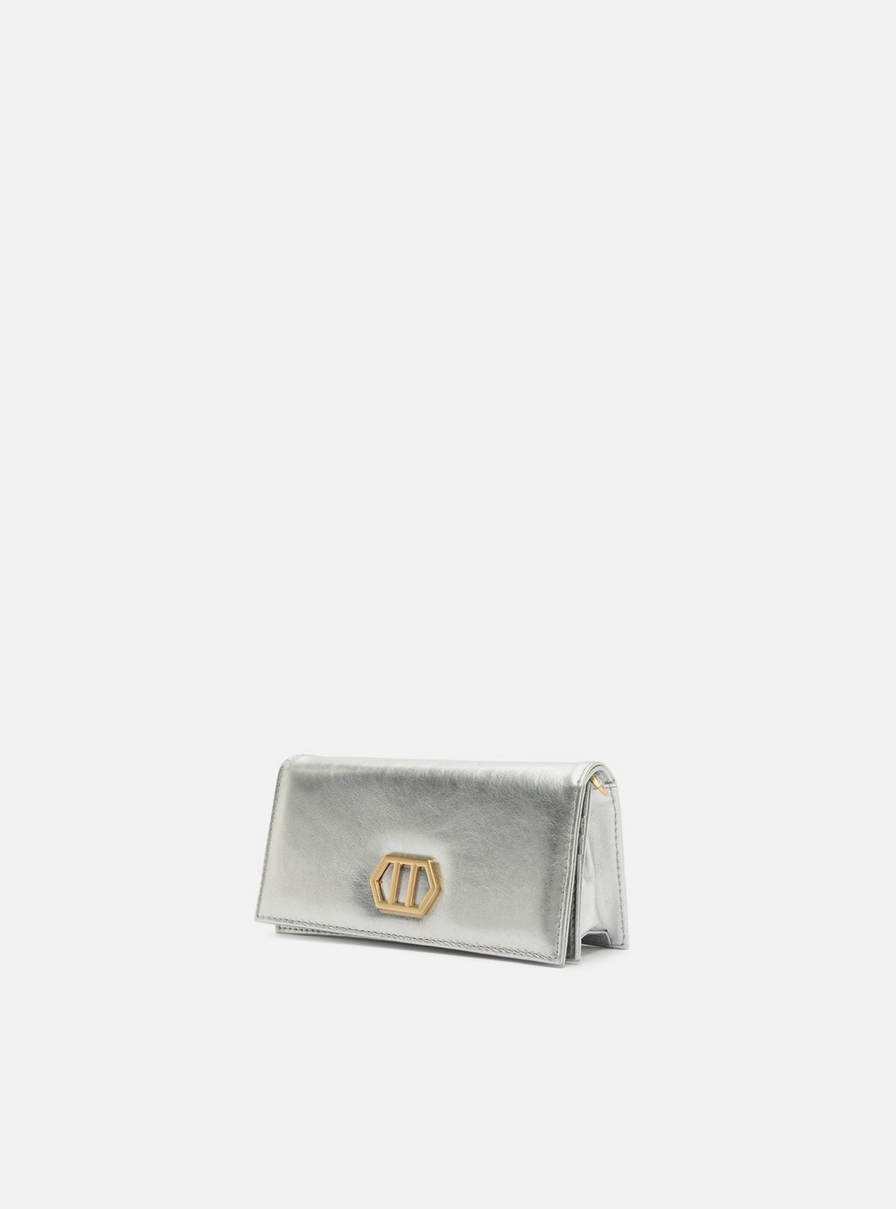 Bolsa Clutch Prateada Couro Pequena Corrente — foto 2