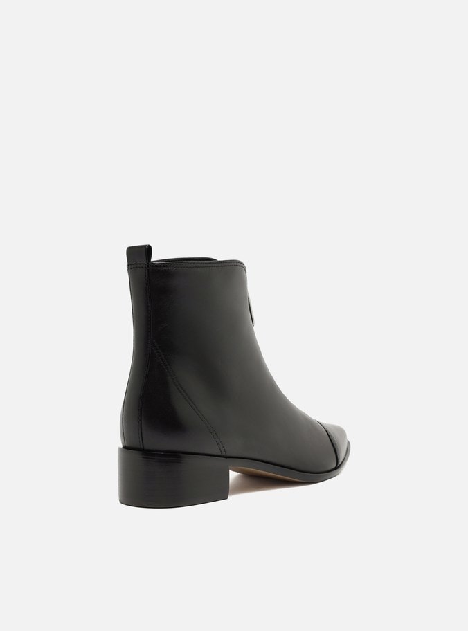 Bota Preta Couro Cano Curto Bloco Zíper