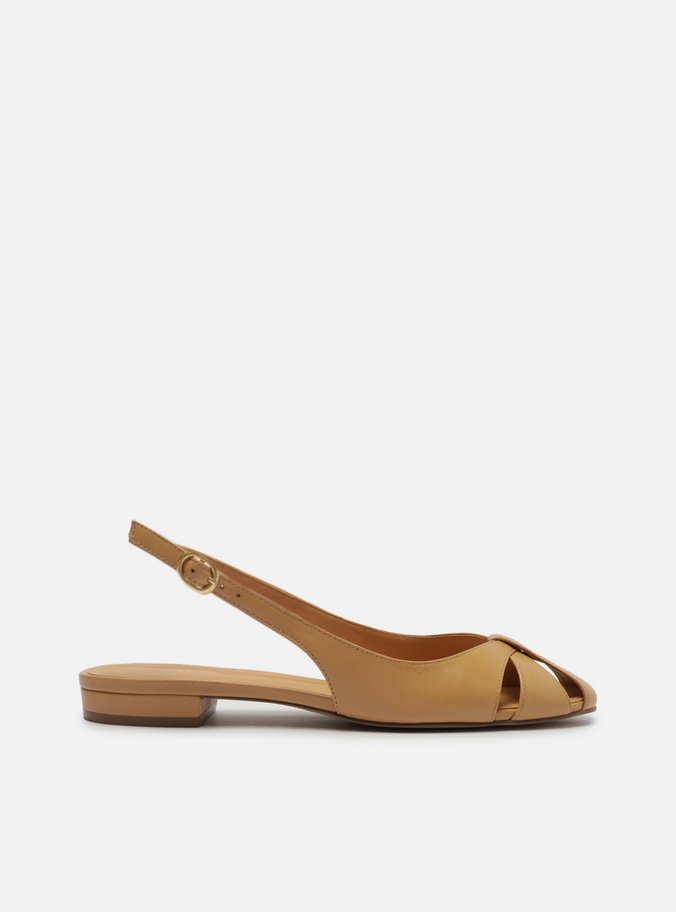 Sapatilha Nude Couro Slingback Cabedal Vazado