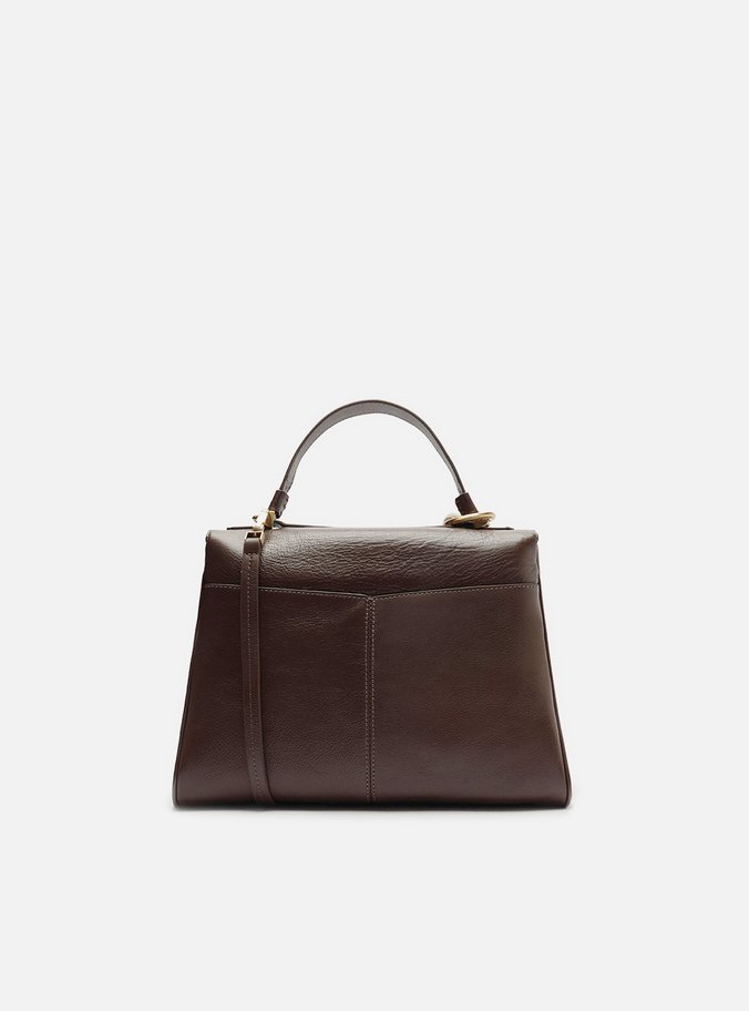 Bolsa Satchel Marrom Couro Média Bag Charm Nó