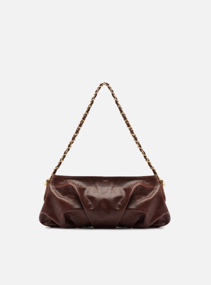 Bolsa Tiracolo Marrom Couro Média Franzida