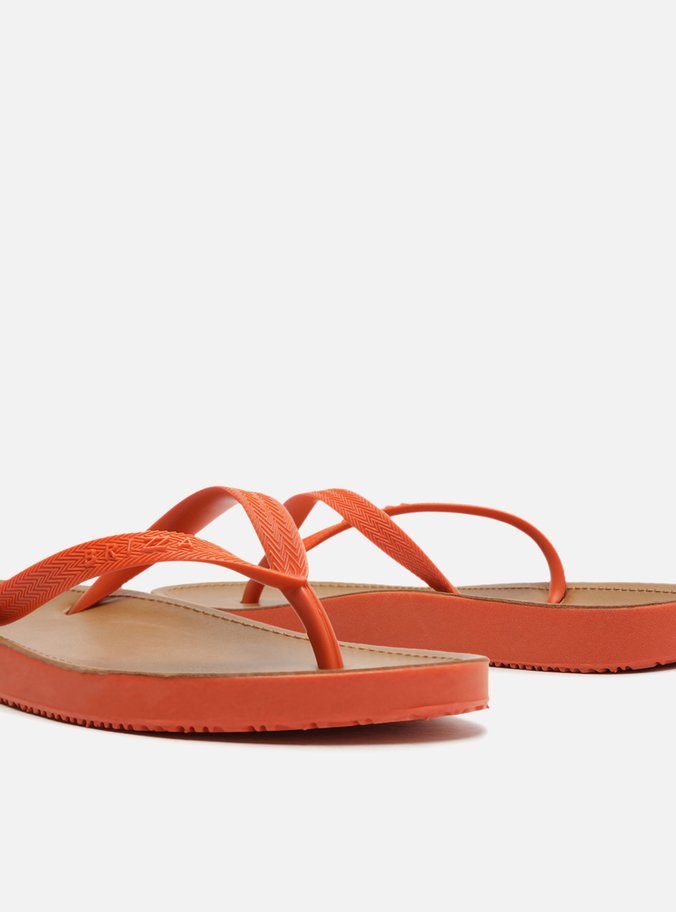 Chinelo de Dedo Laranja Palmilha Marrom