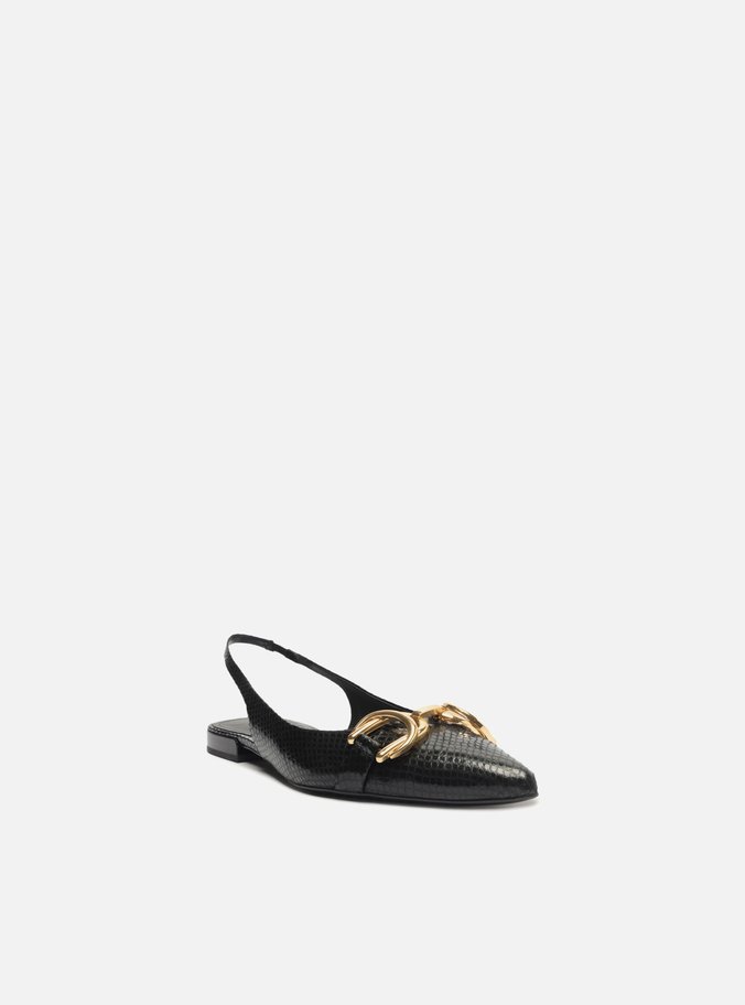 Sapatilha Preta Snake Bico Fino Slingback Bridão