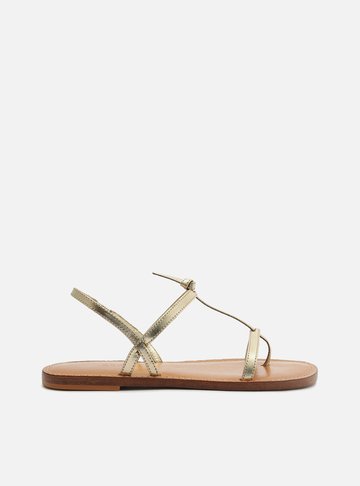 Sandália Rasteira Dourada Couro Tiras Ella