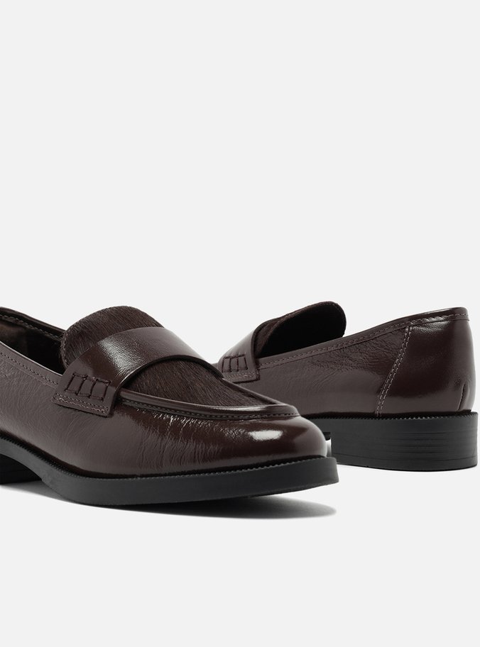 Mocassim Marrom Couro Mix Pelo Tira