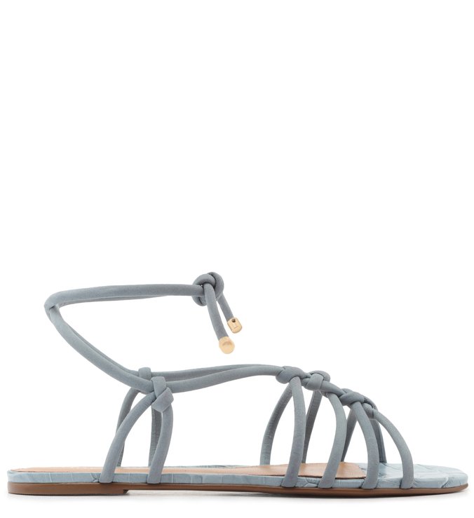 Rasteira Azul Nobuck Croco Amarração New Cielo