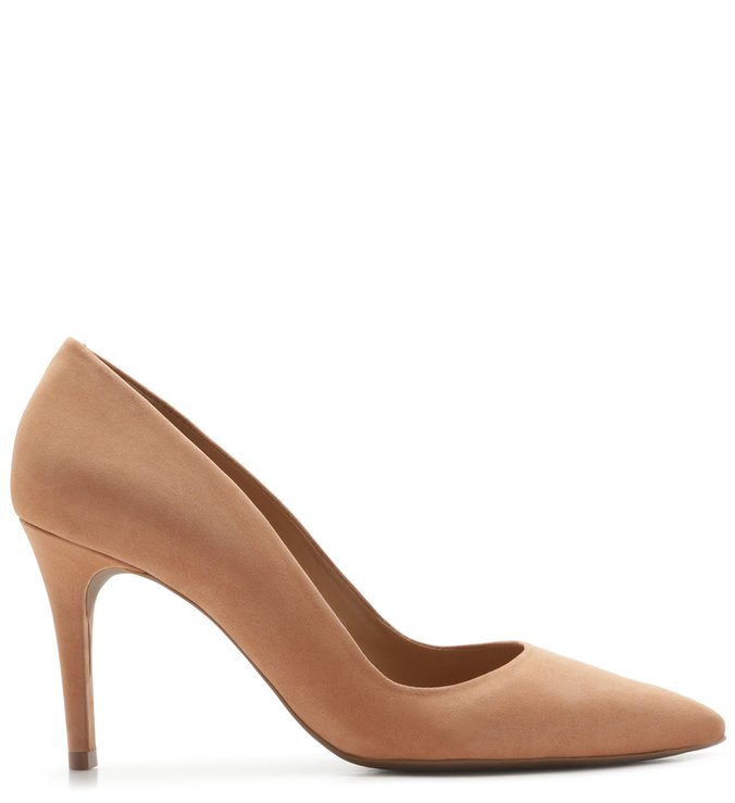Scarpin Nobuck Salto Médio Fino Pale Nut