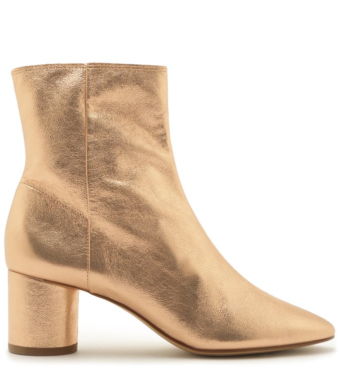 Bota Couro Salto Médio Cano Curto Lisa Rosé