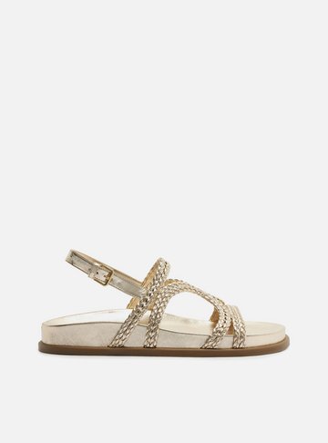 Sandália Papete Dourada Tiras Trançadas