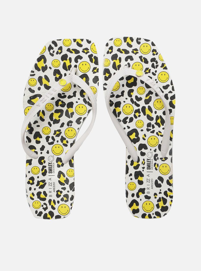 Chinelo de Dedo Branco Square Print Smiley