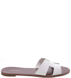Chinelo Slide Couro Croco Rasteiro Bianco