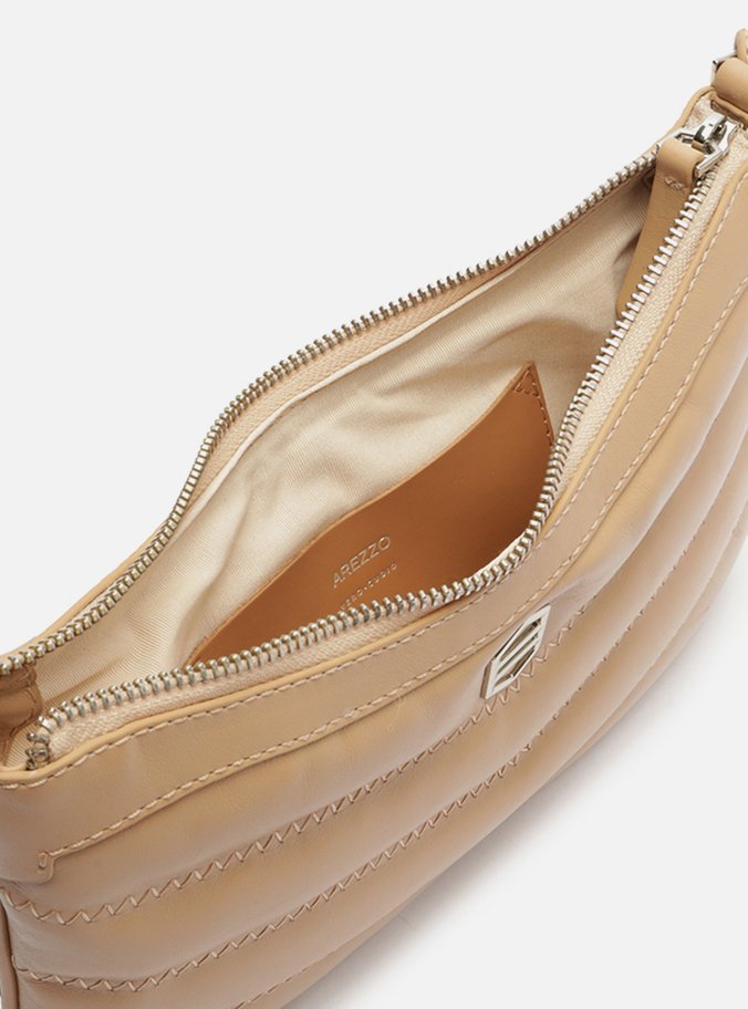 Bolsa Tiracolo Bege Couro Média Costuras