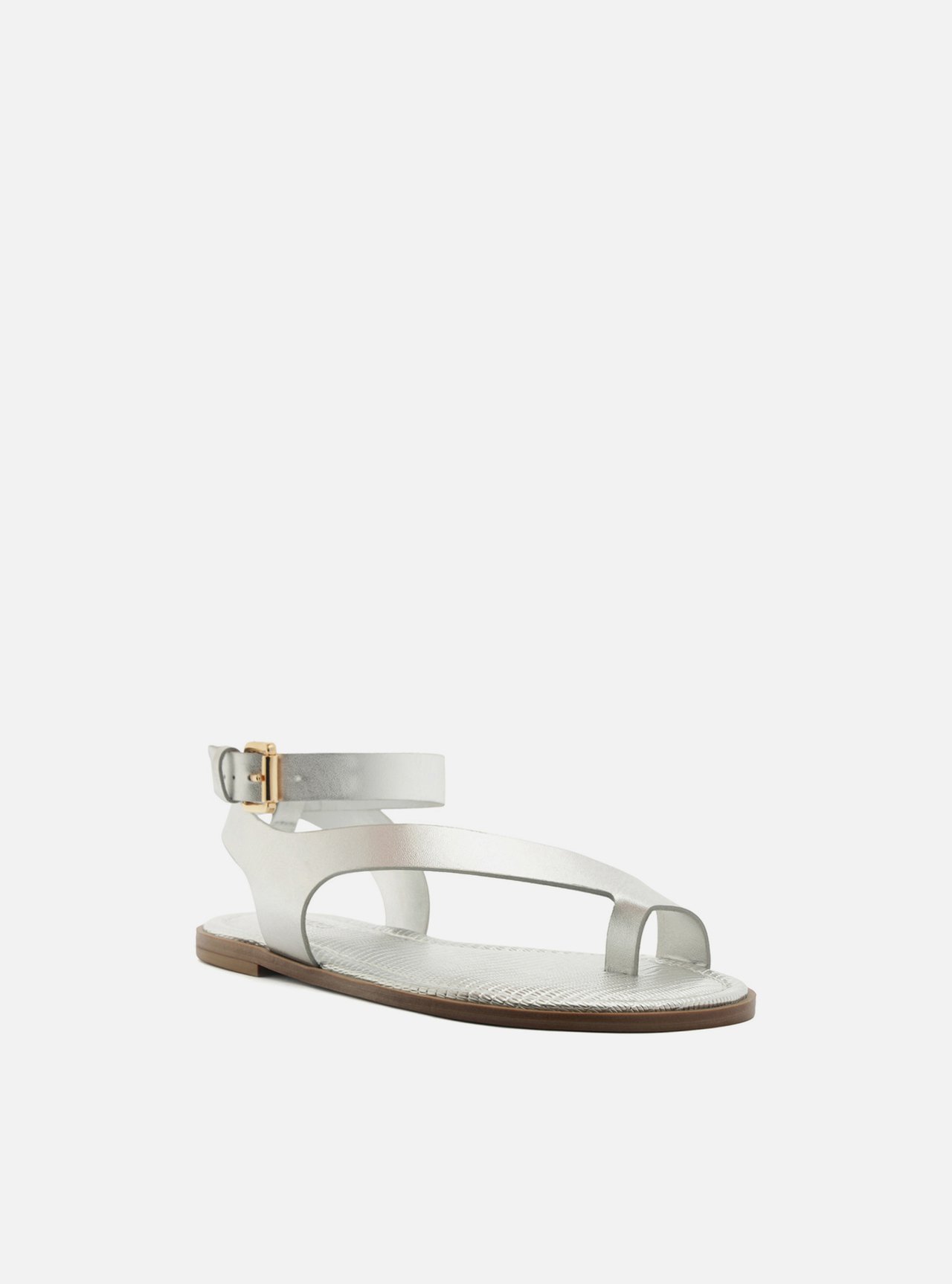 Sandália Rasteira Prata Couro Tira Dedeira — foto 2