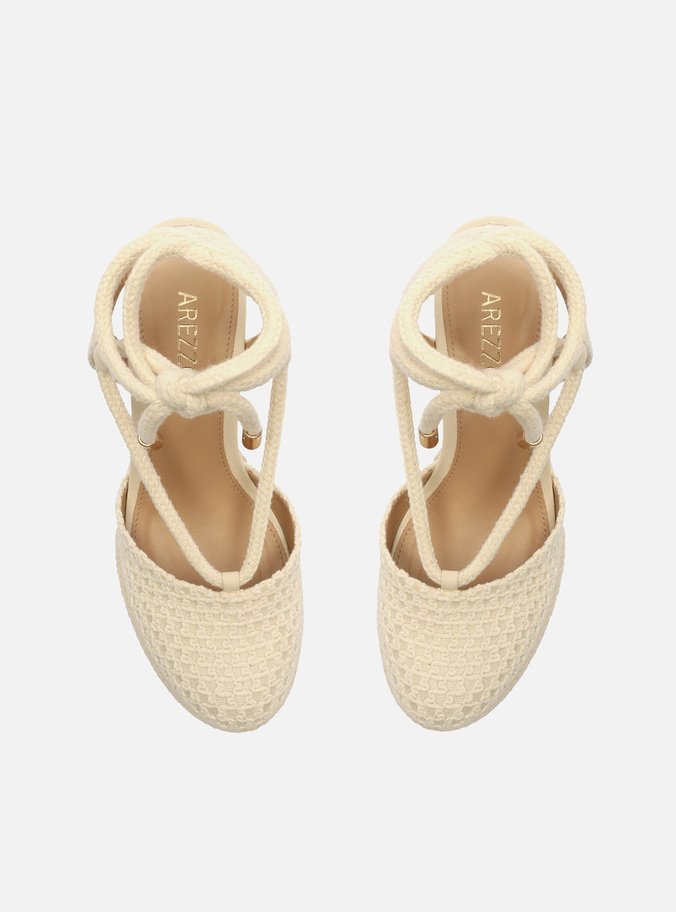 Espadrille Cru Tecido Tramado Amarração