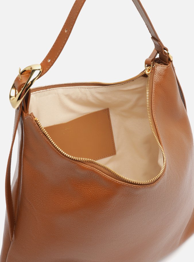 Bolsa Hobo Marrom Couro Grande Básica
