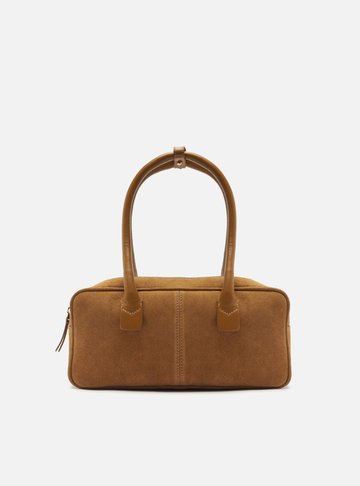 Bolsa Bowling Caramelo Couro Camurça Média Alça