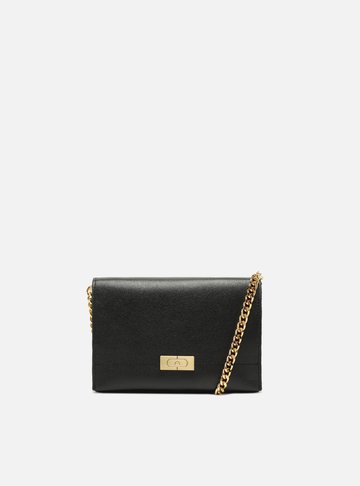 Bolsa Tiracolo Preta Couro Pequena Metais