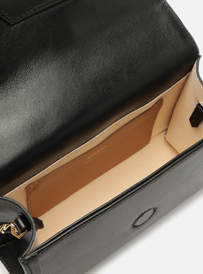 Bolsa Tiracolo Preta Couro Média Metal