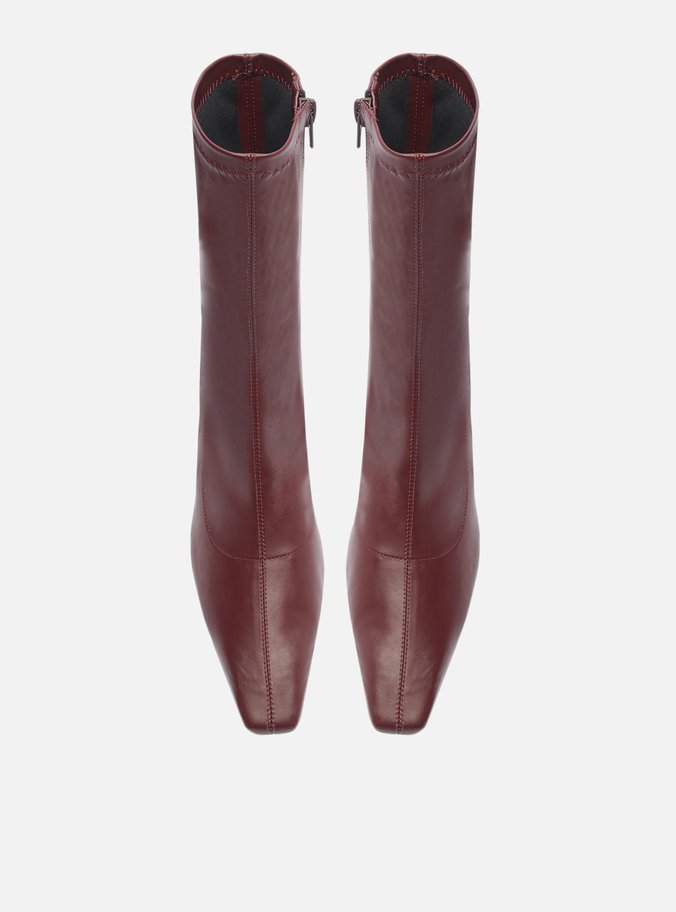 Bota Vermelha Cano Médio Bico Quadrado