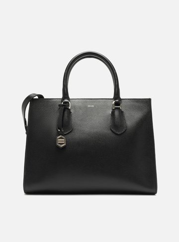 Bolsa Tote Preta Couro Grande Bag Charm Metal