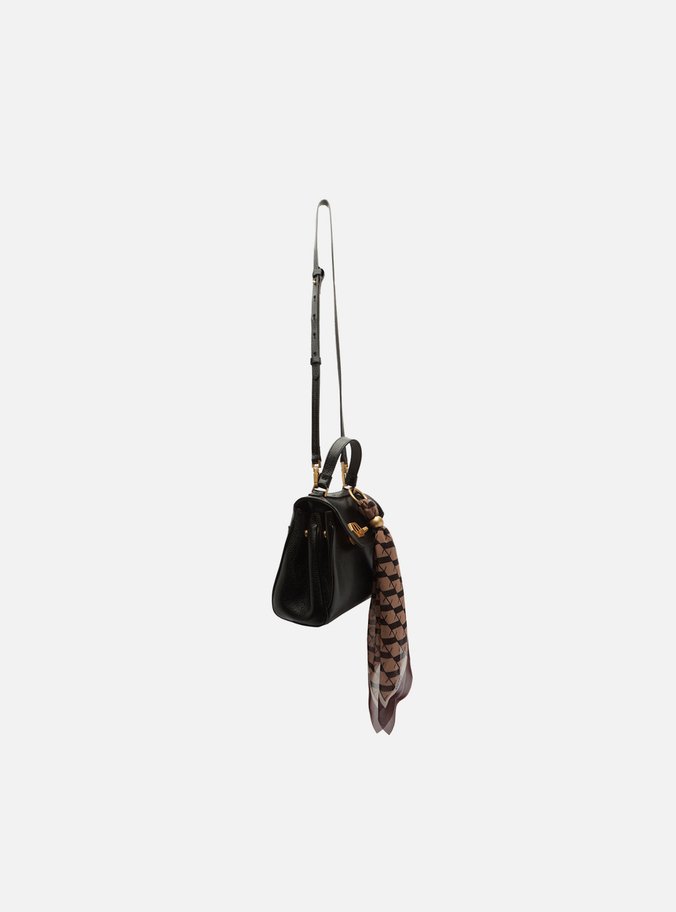 Bolsa Satchel Preta Couro Pequena Lenço