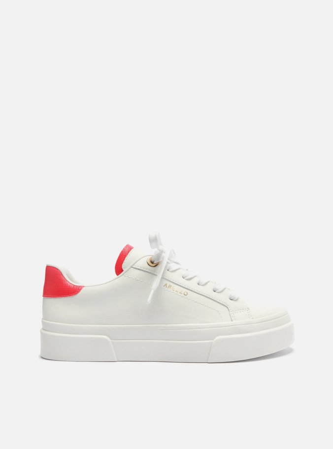 Tênis Branco Couro Bico Redondo Pink