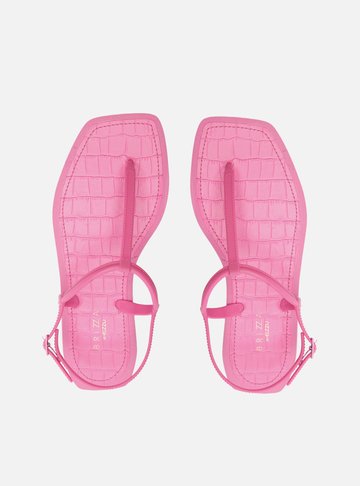 Sandália Rasteira Rosa Square Palmilha Croco