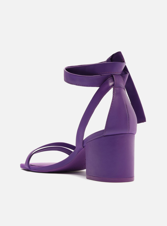 Sandália Roxa Couro Salto Bloco Lace Up