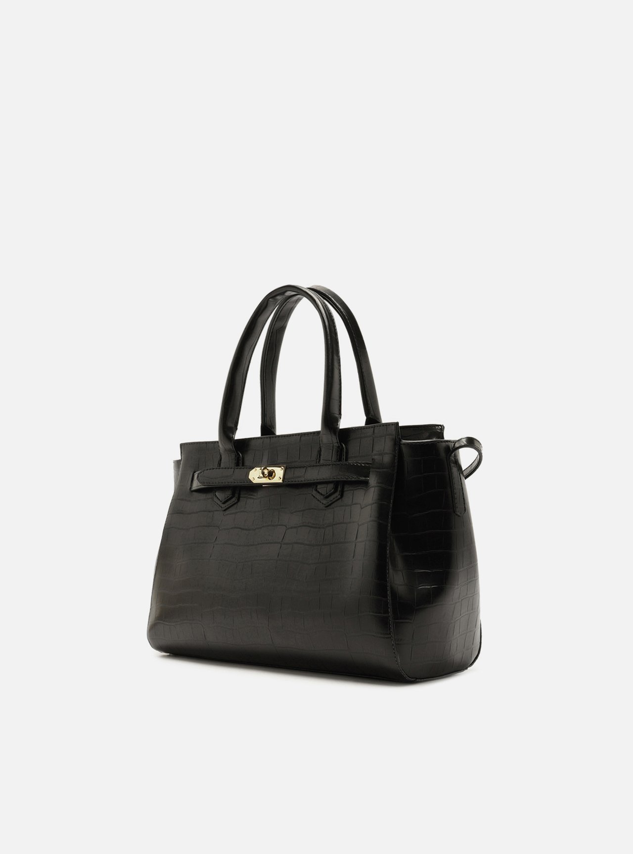 Bolsa Tote Preta Média Croco Metais Dourados — foto 2