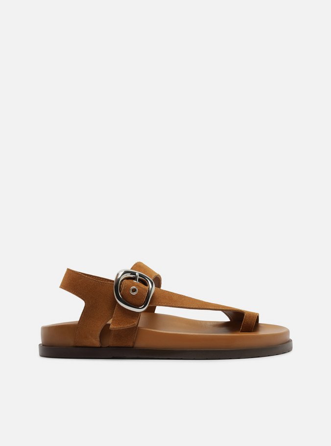 Sandália Papete Marrom Acamurçada Flatform Fivela