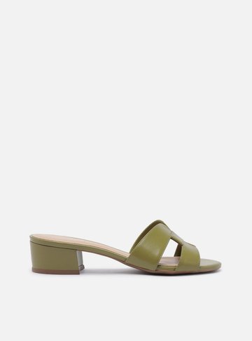 Mule Verde Couro Salto Bloco