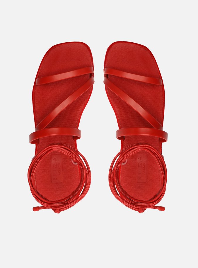 Sandália Vermelha Flatform Amarração Veludo Brizza