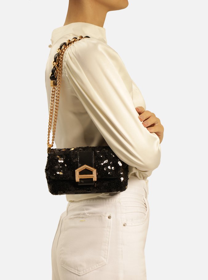 Bolsa Tiracolo Preta Paetês  Pequena