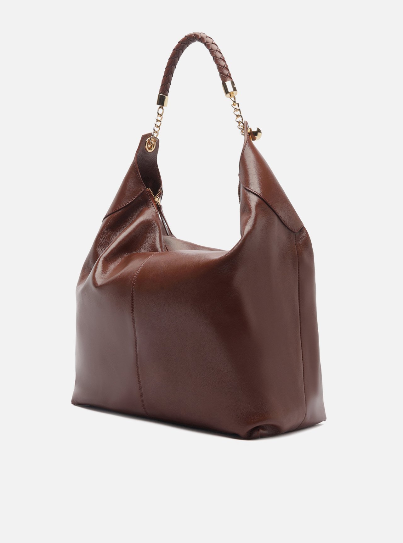 Bolsa Hobo Marrom Couro Grande Tressê — foto 2