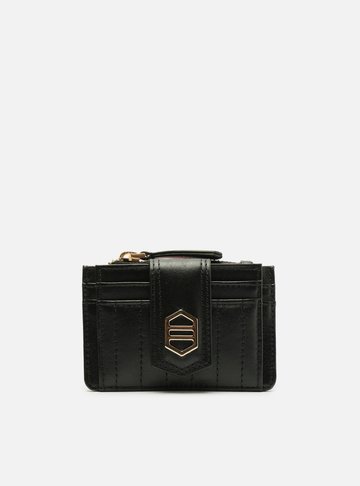 Porta-Cartão Preto Couro Matelassê Zíper