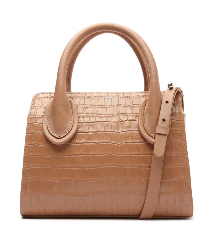 Bolsa Tote Nude Couro Croco Gaia Pequena