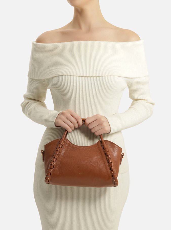 Bolsa Tote Marrom Couro Média Tramado Rolotê