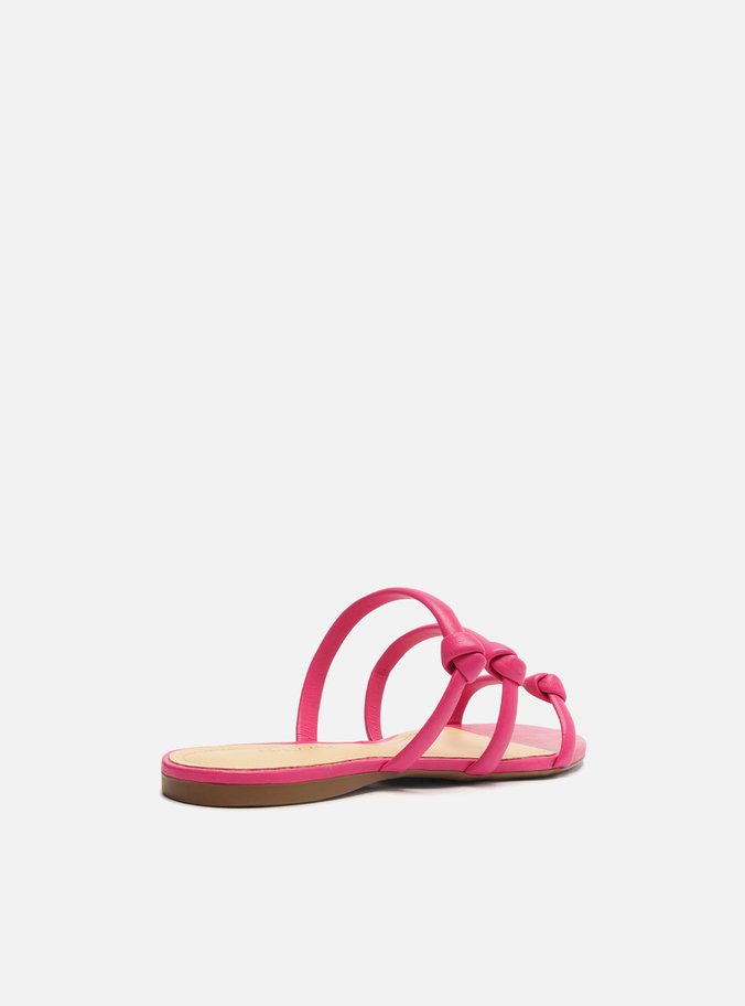 Sandália Rasteira Rosa Pink Bico Redondo Tiras Nó