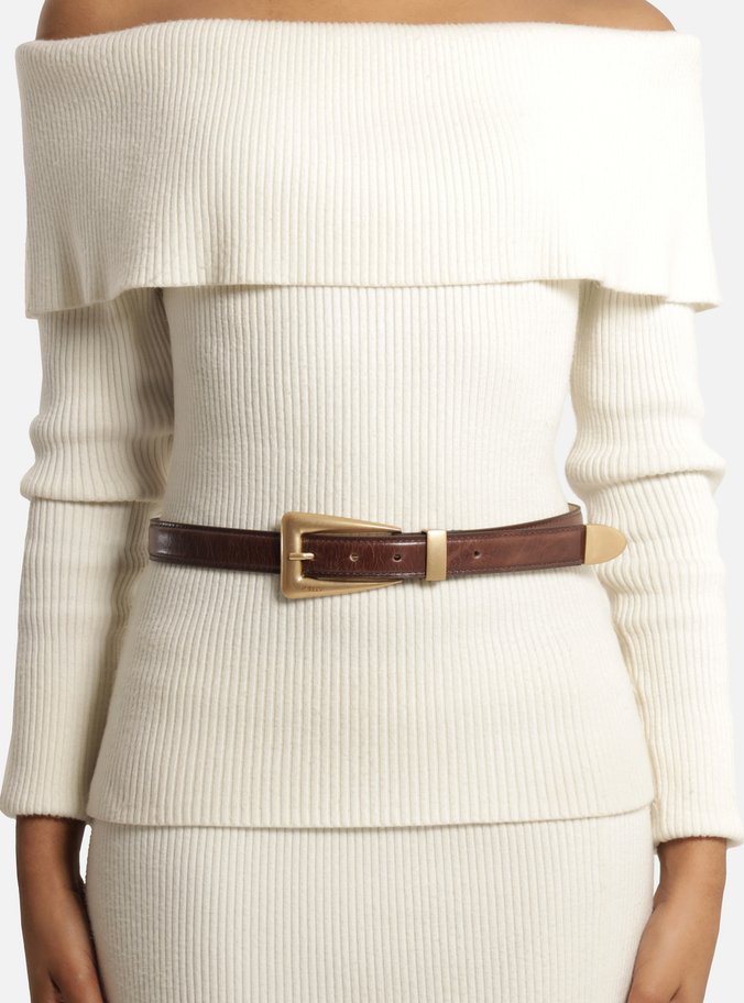 Cinto Marrom Couro Médio Fivela Moderna