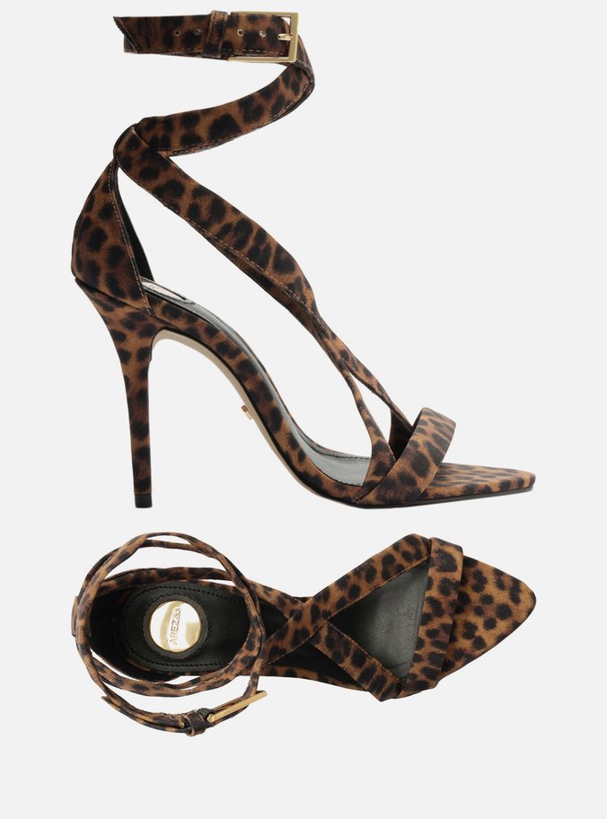 Sandália Animal Print Salto Fino Tiras Cruzadas