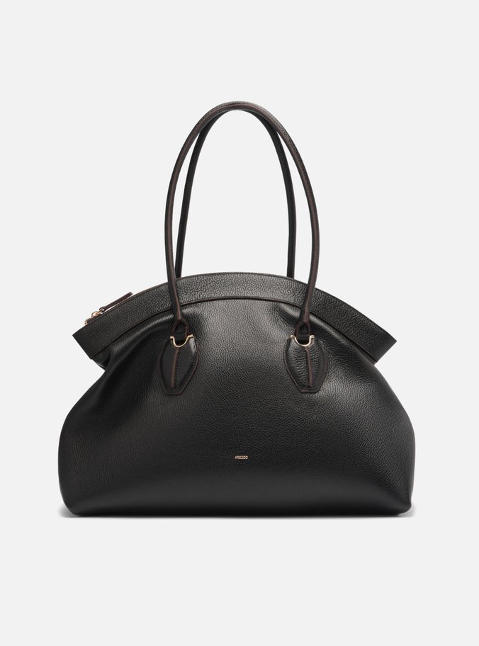 Bolsa Shopping Preta Couro Grande Moderna