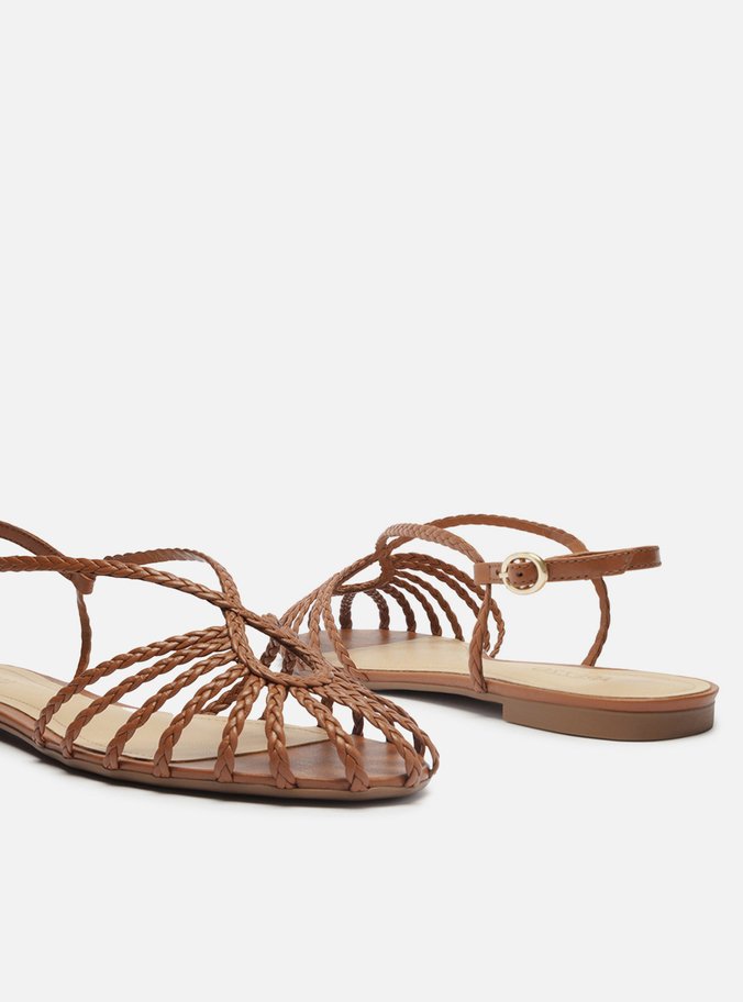 Sandália Rasteira Marrom Tiras Huarache
