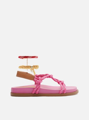 Sandália Papete Rosa Couro Custom Anklet