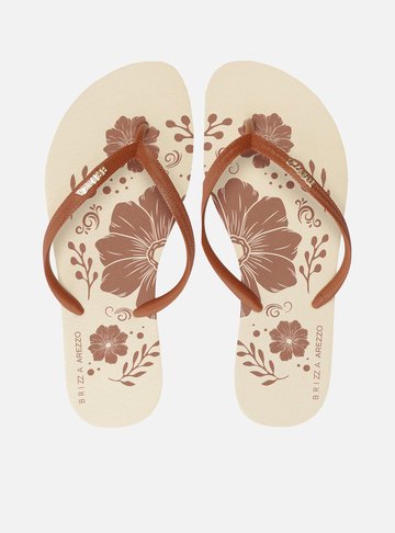 Chinelo de Dedo Marrom Estampa Flores