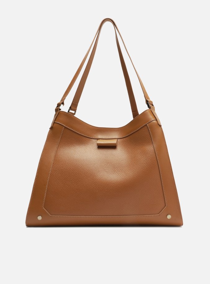 Bolsa Shopping Marrom Couro Grande Recortes