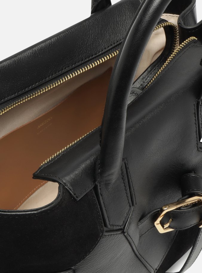 Bolsa Tote Preta Couro Média Fivela