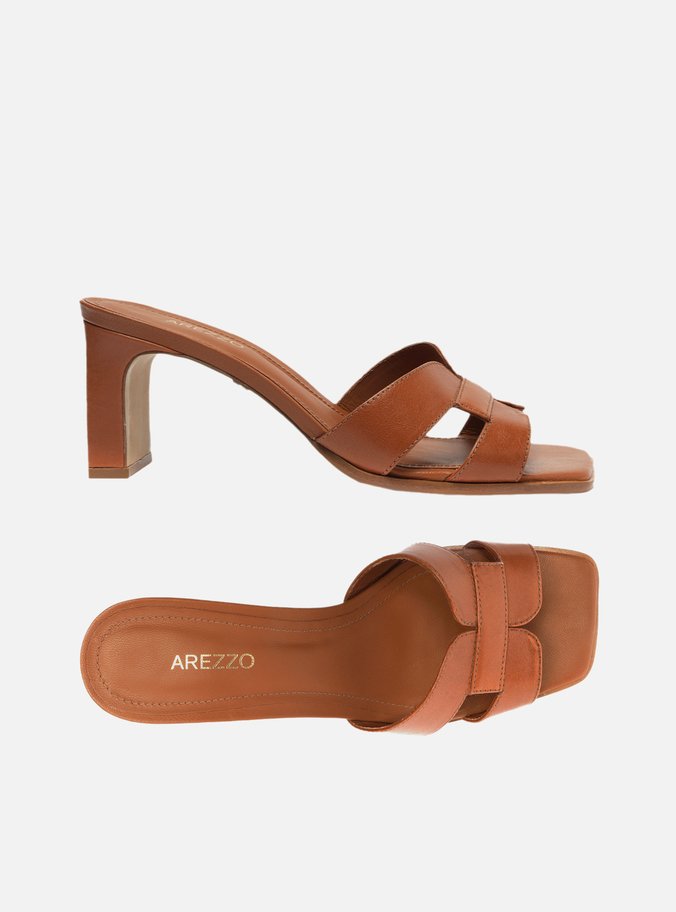 Mule Marrom Couro Bloco Bico Quadrado
