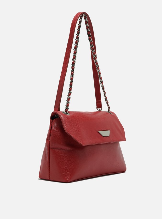 Bolsa Tiracolo Vermelha Couro Média Lapela Metal