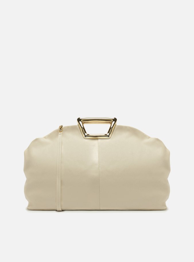 Bolsa Tiracolo Branca Couro Grande Alça Metal